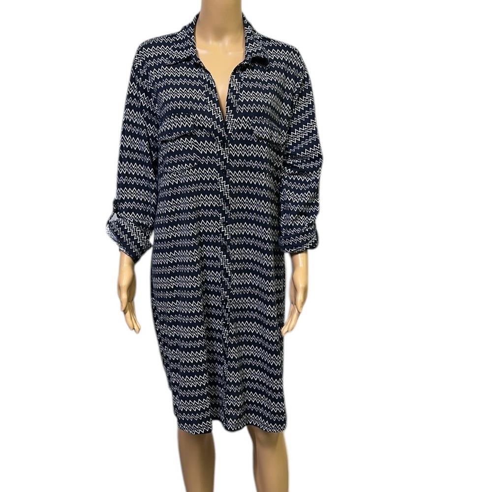 Ultra Flirt Plus Geometric Black White Button Down Shirt Dress Plus Size 2X